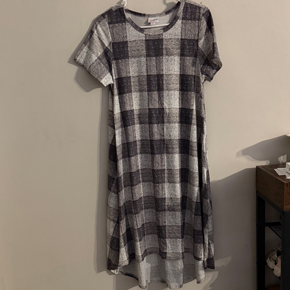 LuLaRoe Black and Gray Plaid Midi Dress